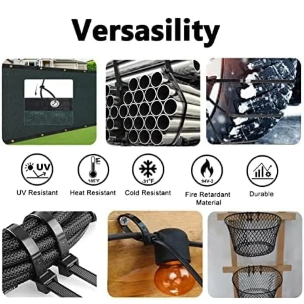 Black Zip Ties Heavy Duty 20 Inch Outdoor, 250lb Extra Large Assorted Sizes